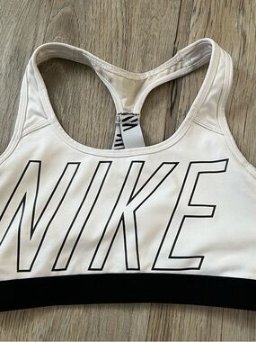 Nike White and Black Dri‑Fit Sports Bra with Branded Band